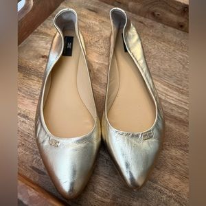 Trendy Authentic Elisabetta Franchi Pointy Ballet Flats Leather Shoes Gold Sz39